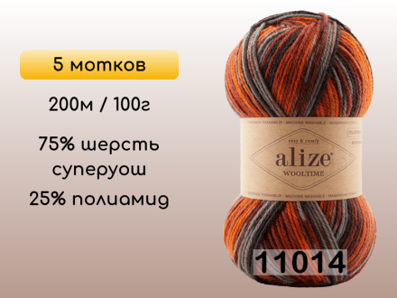 Пряжа Alize Wooltime, 5 мотков