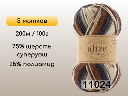 Пряжа Alize Wooltime, 5 мотков