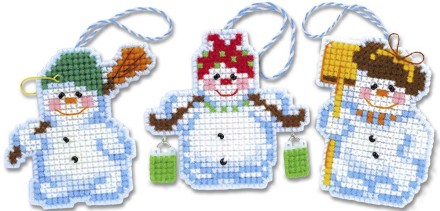 Набор для вышивания Риолис 1681Ас Новогодние игрушки Снеговички, 7,5*7см, 7,5*7 см, 5,5*7см